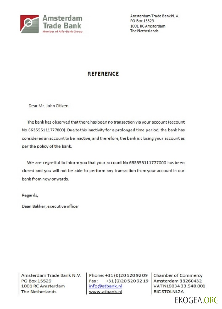 Pays , Bas , Amsterdam Trade Bank , closure certificat